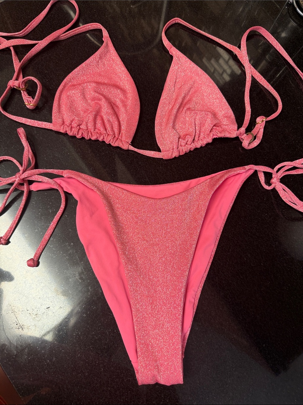 Shimmery Pink Tie-Side Bikini Set